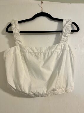 Free People White Ruched-Strap Square Neck Crop Tank